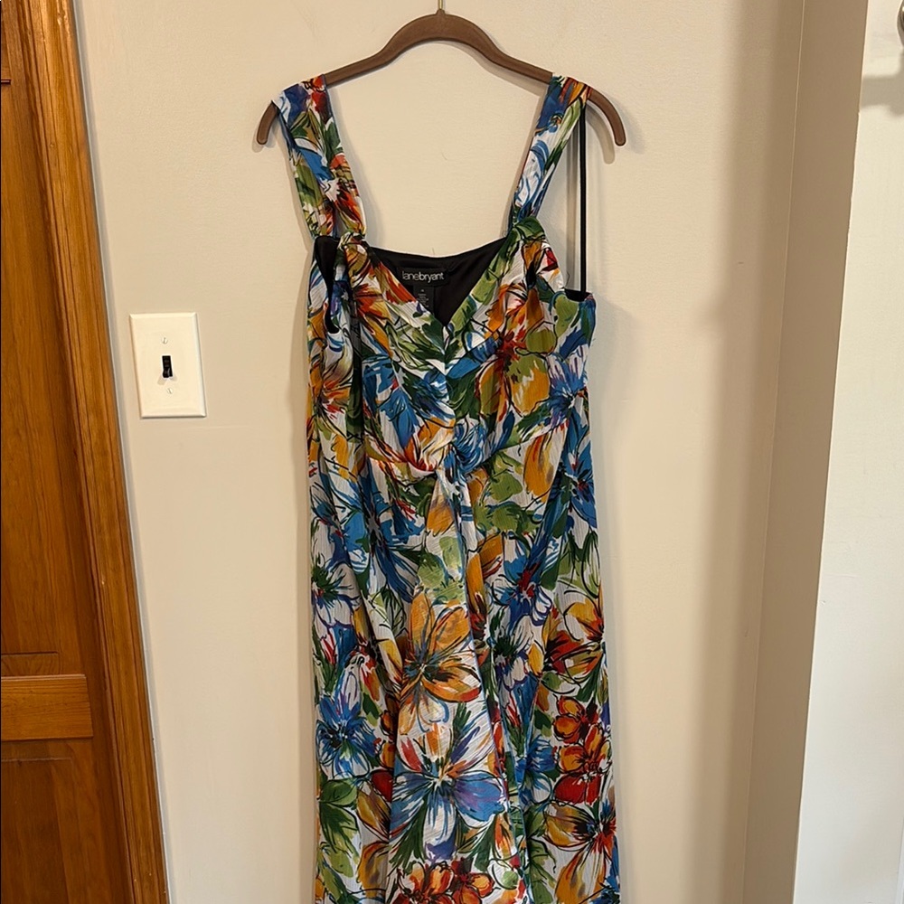 NWT Lane Bryant Tropical Floral Tie Front Midi Plus Size Summer Sun Dress Sz 18
